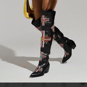 Chic Embellished Black Over the Knee Boots